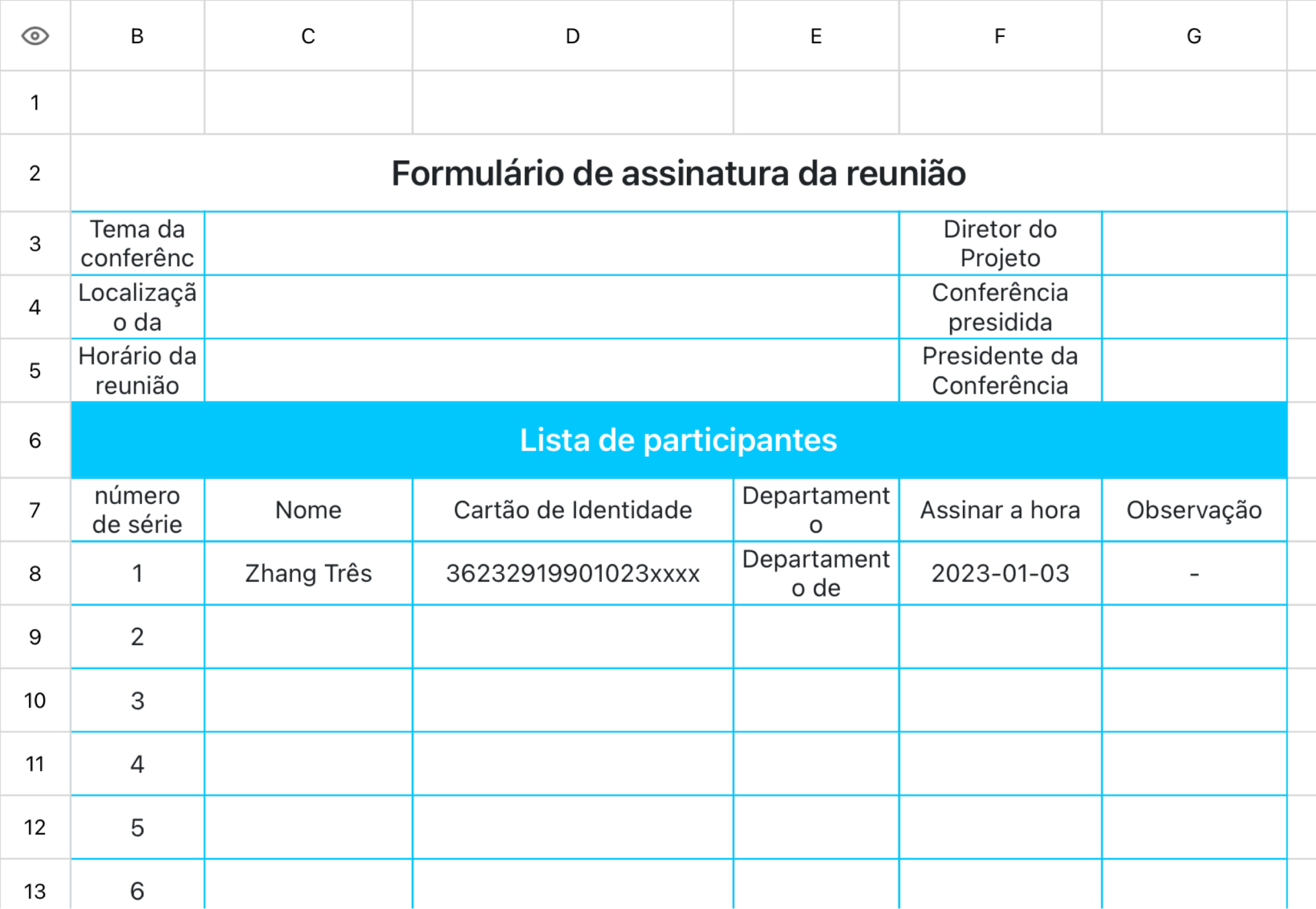 Formulário de assinatura da reunião